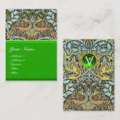 CARTE DE VISITE FLEURS, PAONS ET DRAGONS MONOGRAMME (Devant / Derrière)