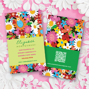 Carte De Visite Fleurs printanières fantaisistes douces jardin col