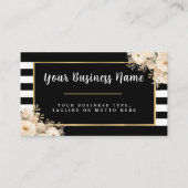 Carte De Visite Fleurs rayées noir et blanc moderne (Devant)