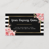 Carte De Visite Fleurs rayées noir et blanc moderne (Devant)
