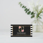 Carte De Visite Fleurs rayées noir et blanc moderne (Debout devant)