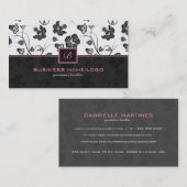 Carte De Visite Fleurs rétro en noir et blanc Motif Monogramme (Devant / Derrière)
