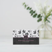 Carte De Visite Fleurs rétro en noir et blanc Motif Monogramme (Debout devant)