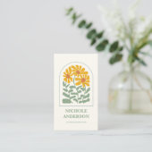 Carte De Visite Fleurs Rétro Jaune et Vert (Debout devant)