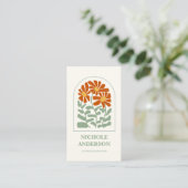 Carte De Visite Fleurs rétro orange brûlé et vert (Debout devant)