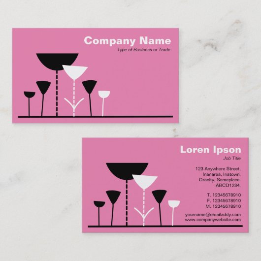 Carte De Visite Fleurs rétro - Rose (Devant / Derrière)