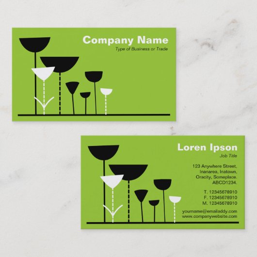 Carte De Visite Fleurs rétro v2 - Martian Green (Devant / Derrière)