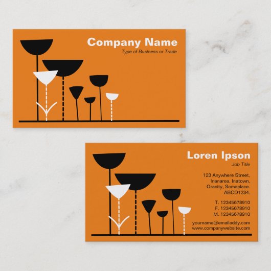 Carte De Visite Fleurs rétro v2 - Orange (Devant / Derrière)