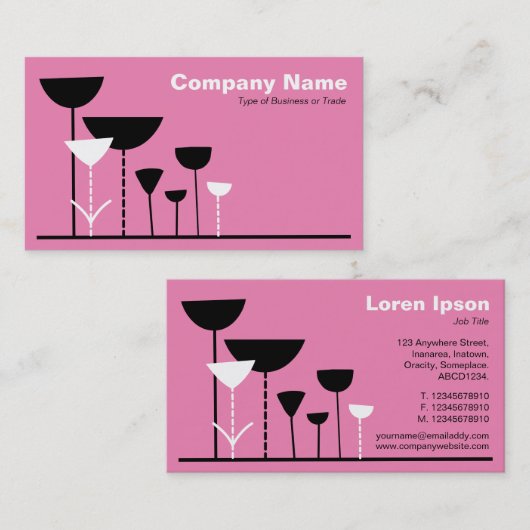 Carte De Visite Fleurs rétro v2 - Rose (Devant / Derrière)