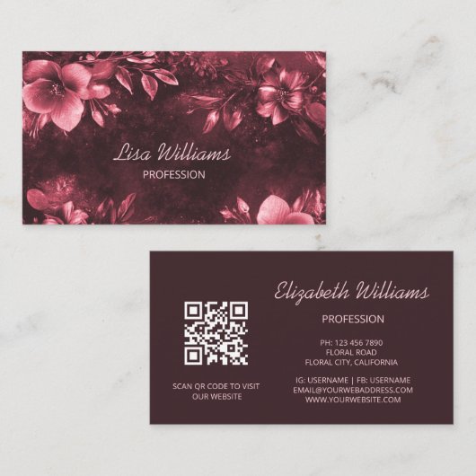 Carte De Visite Fleurs rose brillant Mauve (Devant / Derrière)