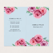 Carte De Visite Fleurs rose florale Bleu Élégant Vertical (Extérieur déplié)