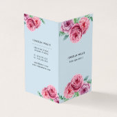 Carte De Visite Fleurs rose florale Bleu Élégant Vertical (Extérieur)
