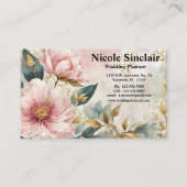 Carte De Visite Fleurs roses Accents Vert & Or Mariages Événements (Devant)