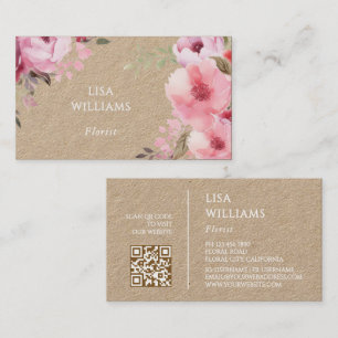 Carte De Visite Fleurs roses aquarelle Kraft
