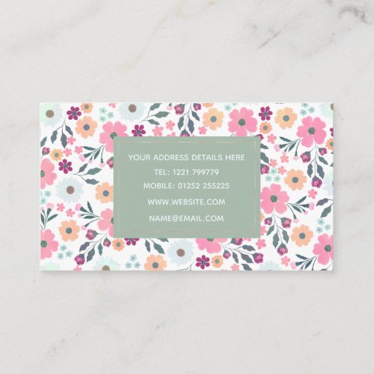 Carte De Visite Fleurs roses Botanique Vert Design (Dos)
