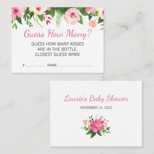 Carte De Visite Fleurs roses Chaudes Devinez Combien De Baby showe (Devant / Derrière)