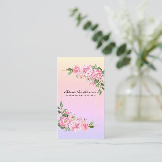 Carte De Visite Fleurs roses douces (Debout devant)