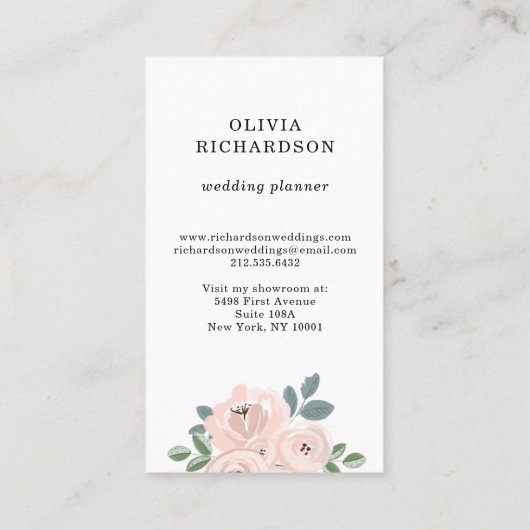 Carte De Visite Fleurs roses et Feuilles bleus poussiéreux (Dos)