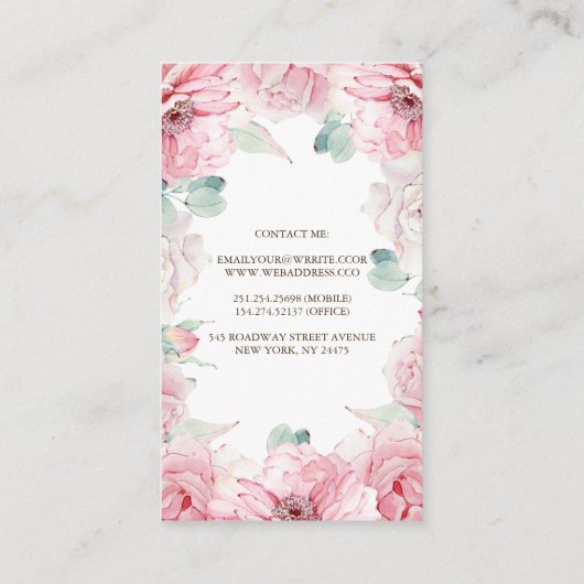 Carte De Visite Fleurs roses et lanterne Lit aux bougies (Dos)