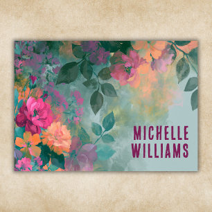 Carte De Visite Fleurs Roses Florales Bohème Vintage Turquoise Ble