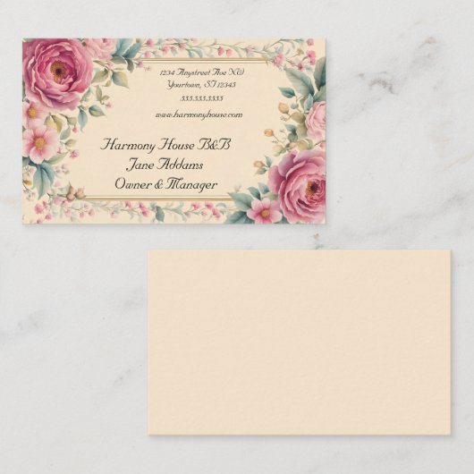 Carte De Visite Fleurs roses Gold Frame B&B (Devant / Derrière)
