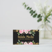 Carte De Visite Fleurs roses | Modèle Floral d'or (Debout devant)