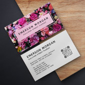 Carte De Visite Fleurs roses modernes QR Code fleuriste