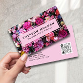 Carte De Visite Fleurs roses modernes QR Code fleuriste