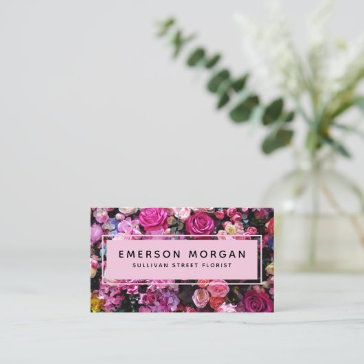 Carte De Visite Fleurs roses modernes QR Code fleuriste (Debout devant)
