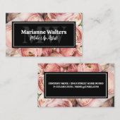 Carte De Visite Fleurs roses | Monogramme (Devant / Derrière)