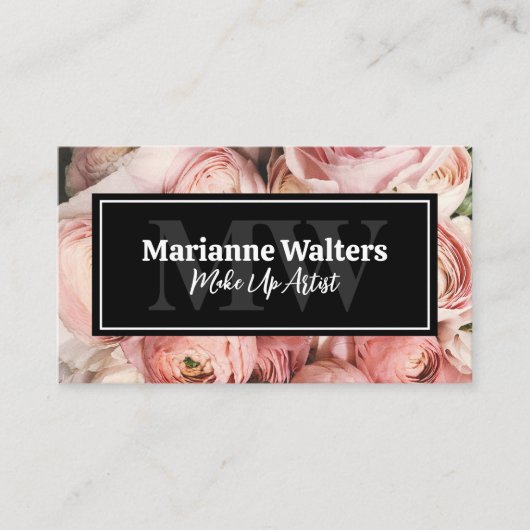 Carte De Visite Fleurs roses | Monogramme (Devant)