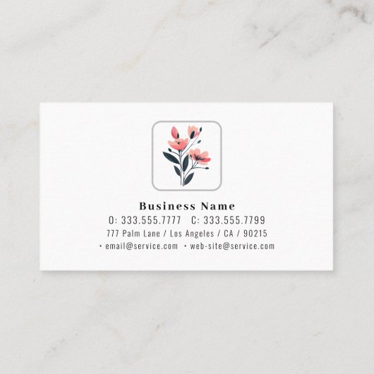 Carte De Visite Fleurs roses, Nom de script, Simple Classy (Dos)