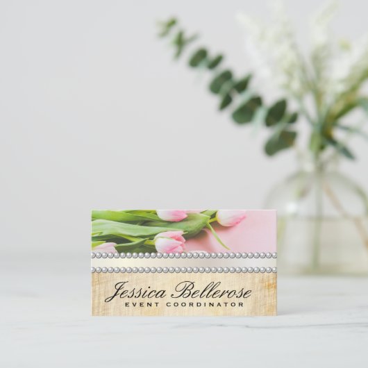 Carte De Visite Fleurs roses | Ruban perles (Debout devant)