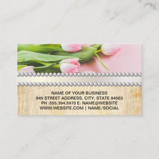 Carte De Visite Fleurs roses | Ruban perles (Dos)