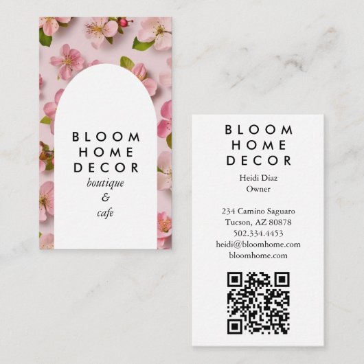 Carte De Visite Fleurs roses uniques Photographie QR Code Arch (Devant / Derrière)