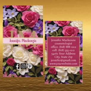 Carte De Visite Fleurs Roses vintages Or Plutôt rose violet