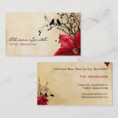 Carte De Visite Fleurs rouges et oiseaux amoureux (Devant / Derrière)