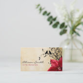 Carte De Visite Fleurs rouges et oiseaux amoureux (Debout devant)