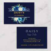 Carte De Visite Fleurs Royal Blue White Rose Floral (Devant / Derrière)