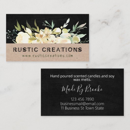 Carte De Visite Fleurs Rustiques Chandelles Fabriquées À La Main E (Devant / Derrière)