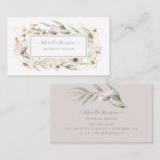 Carte De Visite Fleurs sauvages Verdure Parties scintillant or Car (Devant / Derrière)