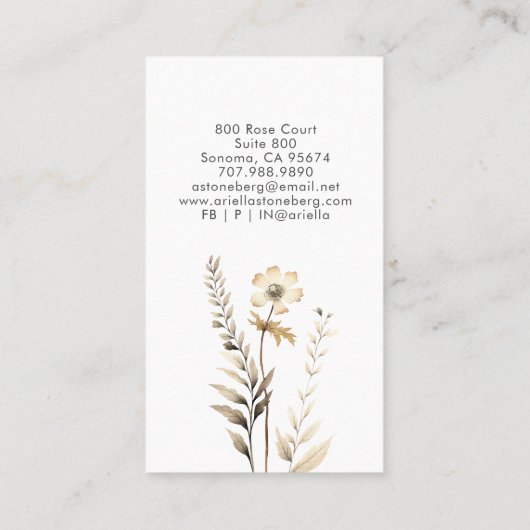Carte De Visite Fleurs sauvages Whimsical manuscrits Script (Dos)
