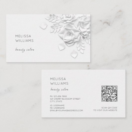 Carte De Visite Fleurs Simples 3D Blanches (Devant / Derrière)