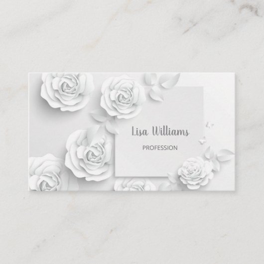 Carte De Visite Fleurs simples 3D blanches (Devant)