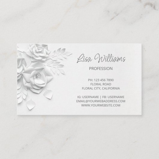 Carte De Visite Fleurs simples 3D blanches (Dos)