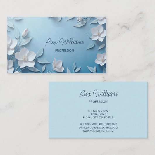 Carte De Visite Fleurs simples 3D blanches (Devant / Derrière)