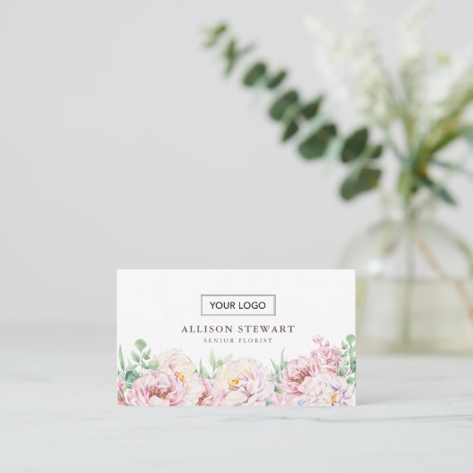 Carte de visite Fleurs simples avec code QR (Debout devant)