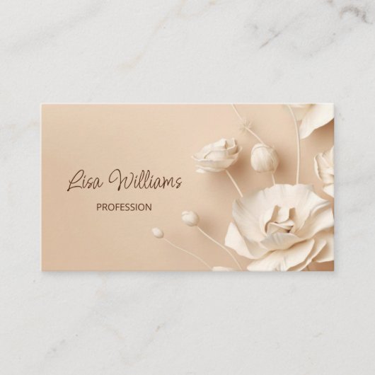Carte De Visite Fleurs simples en 3D beige (Devant)