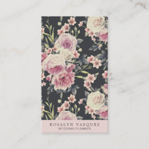 Carte De Visite Fleurs Sombres Vintage sur Fond Noir Vertical