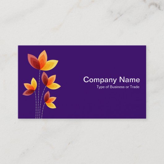 Carte De Visite Fleurs stylisées - Blanc sur violet profond (Devant)